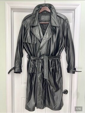Leather Double-Breasted Black Trench Coat